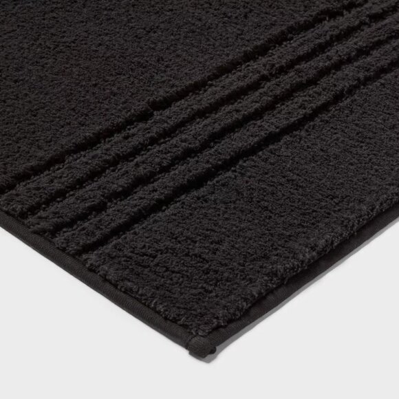 Threshold 2 Pc Solid Black Anti Skid Textured Bath Rug Set 17" x 24" & 20" x 34" - Picture 3 of 7